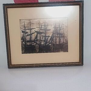 Vintage Ship Art Print in Black Frame